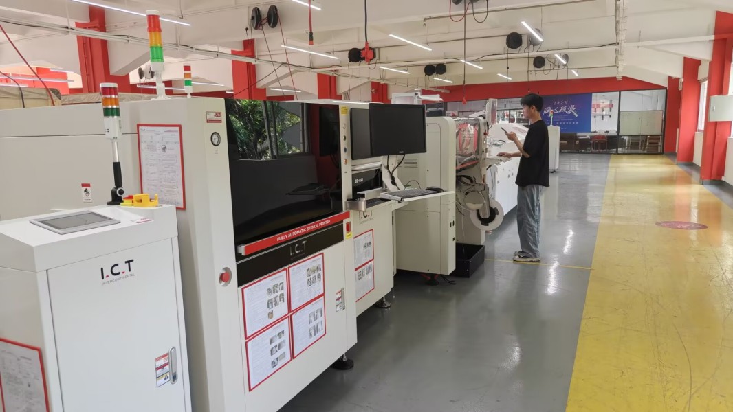 Engineer inspecting equipment functionality at I.C.T headquarters before shipment. 出荷前に I.C.T 本社で機器の機能を検査するエンジニア。