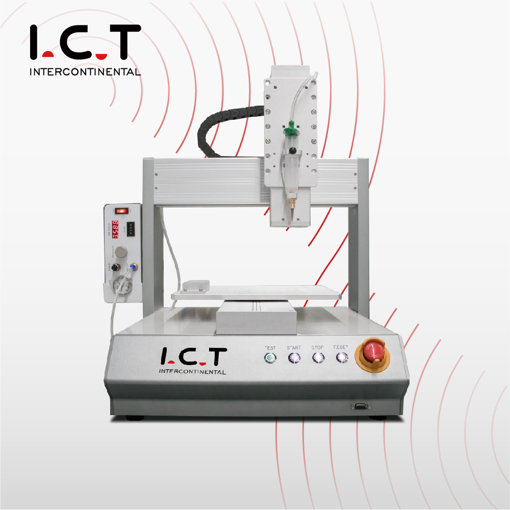 I.C.T | 3 軸コブ ベンチトップ接着機 ar PCB 塗布 SMT 生産中