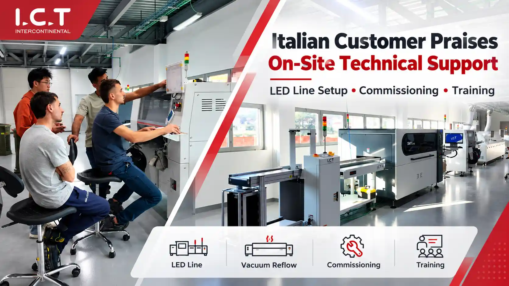 イタリアの LED メーカーが I.C.T の新しい LED 生産ラインのオンサイト技術サポートを称賛.webp